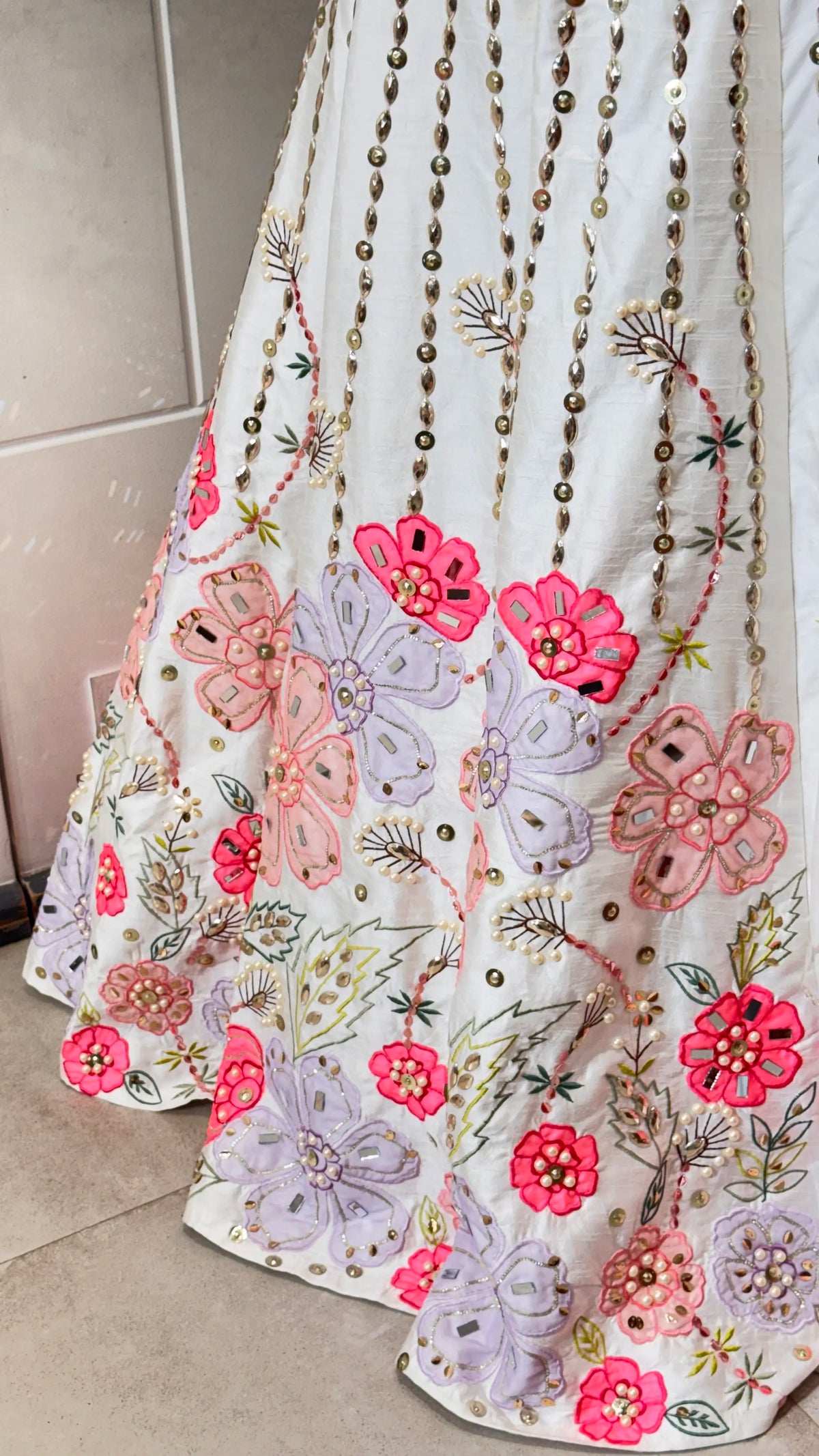 White Lehenga with Floral Embroidery