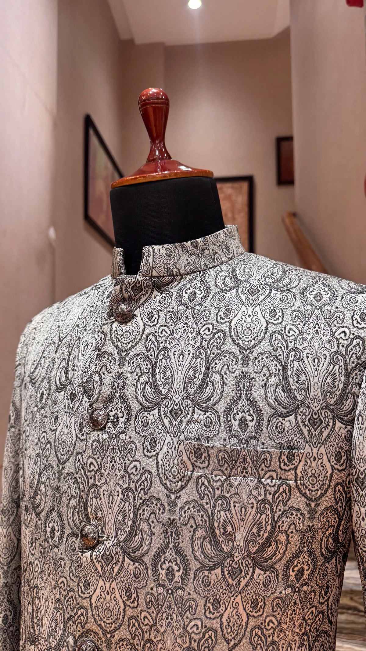 Grey Self Work Bandhgala Jacket for Men