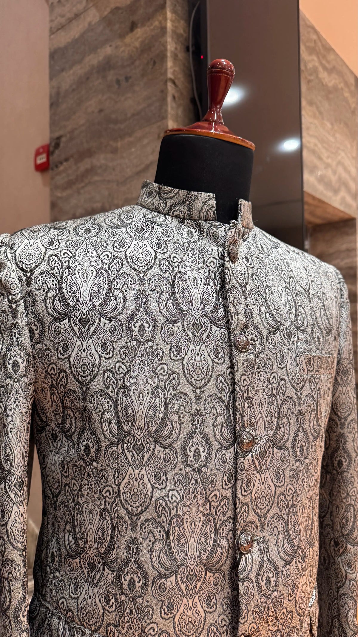 Grey Self Work Bandhgala Jacket for Men