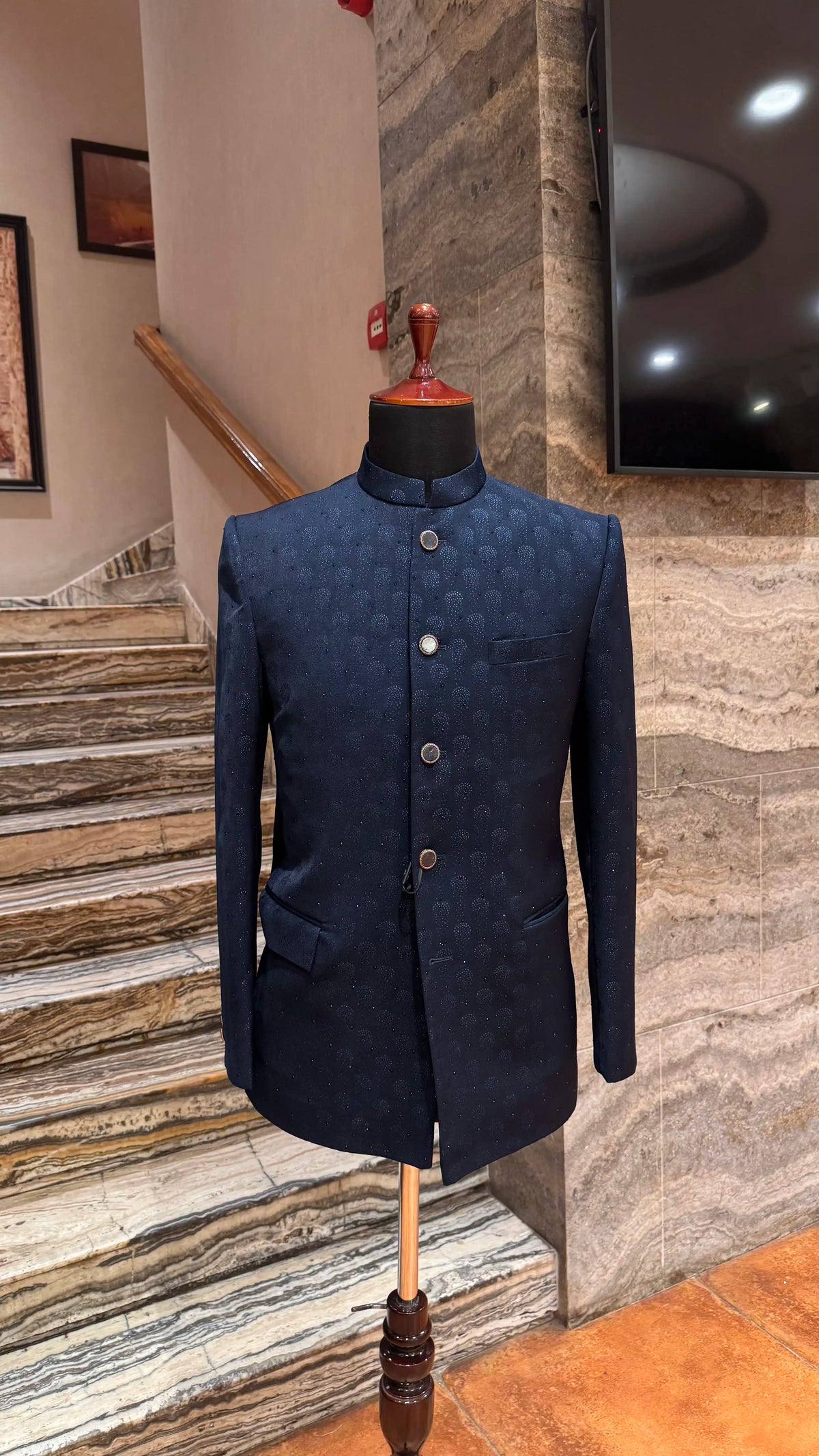 Blue Self Work Bandhgala Jacket