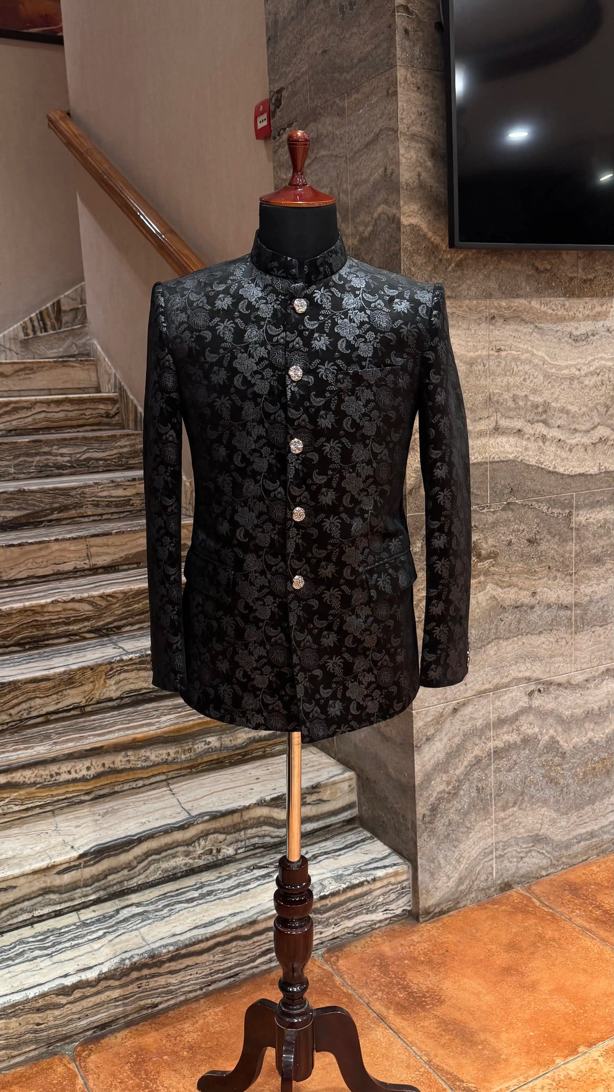 Black Bandhgala Jacket with Self Embroidery Work