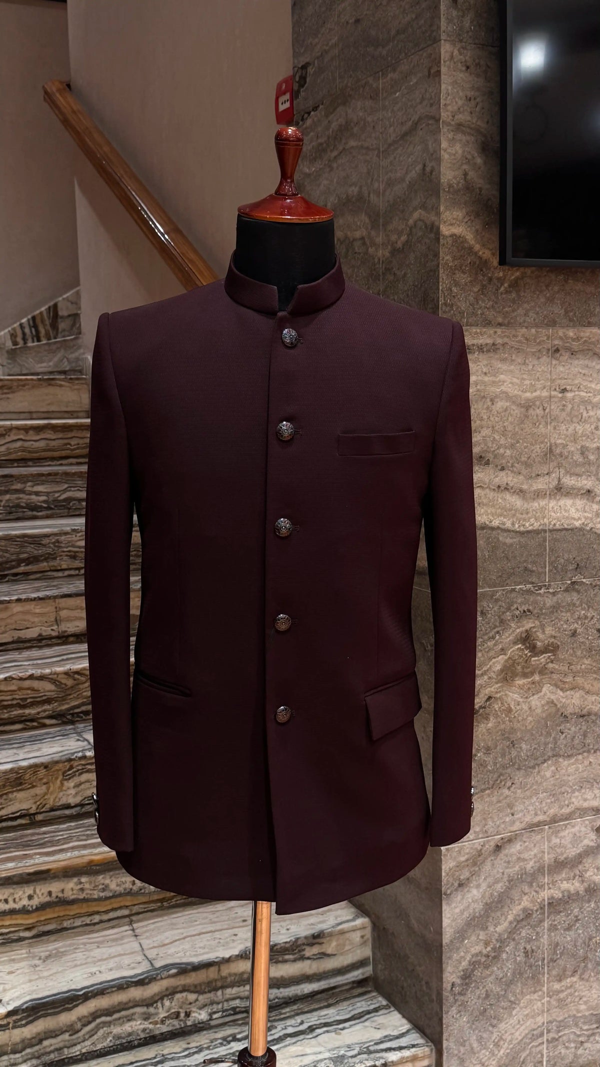 Wine Bandhgala with Self Work Embroidery