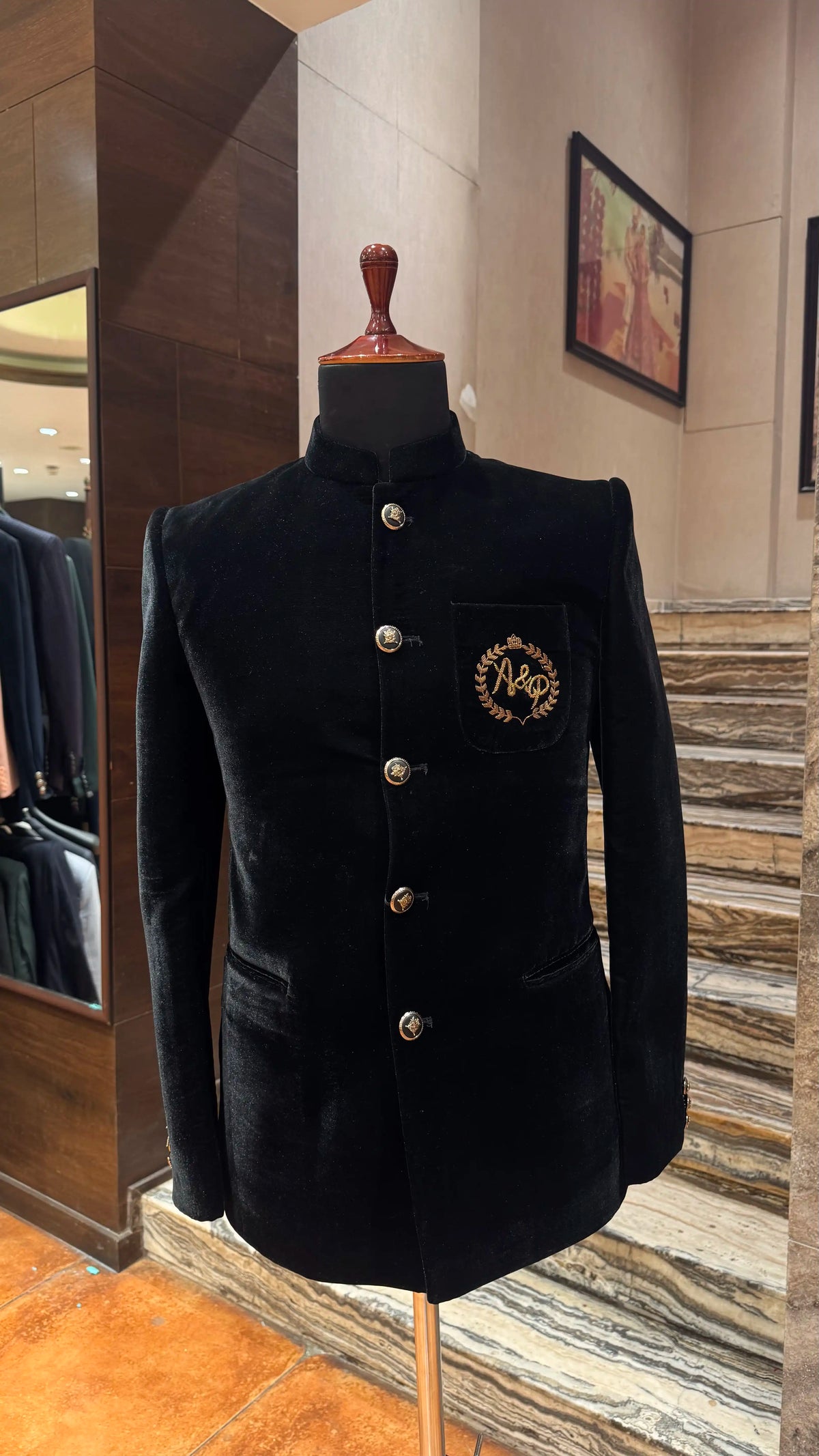 Black Gold Embroidered Bandhgala Jacket for Men