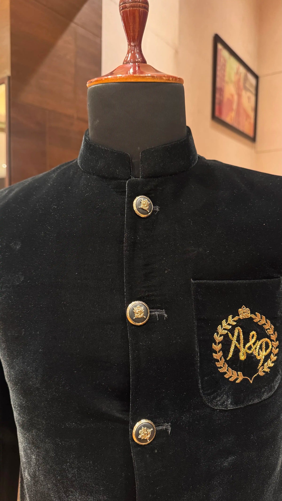 Black Gold Embroidered Bandhgala Jacket for Men