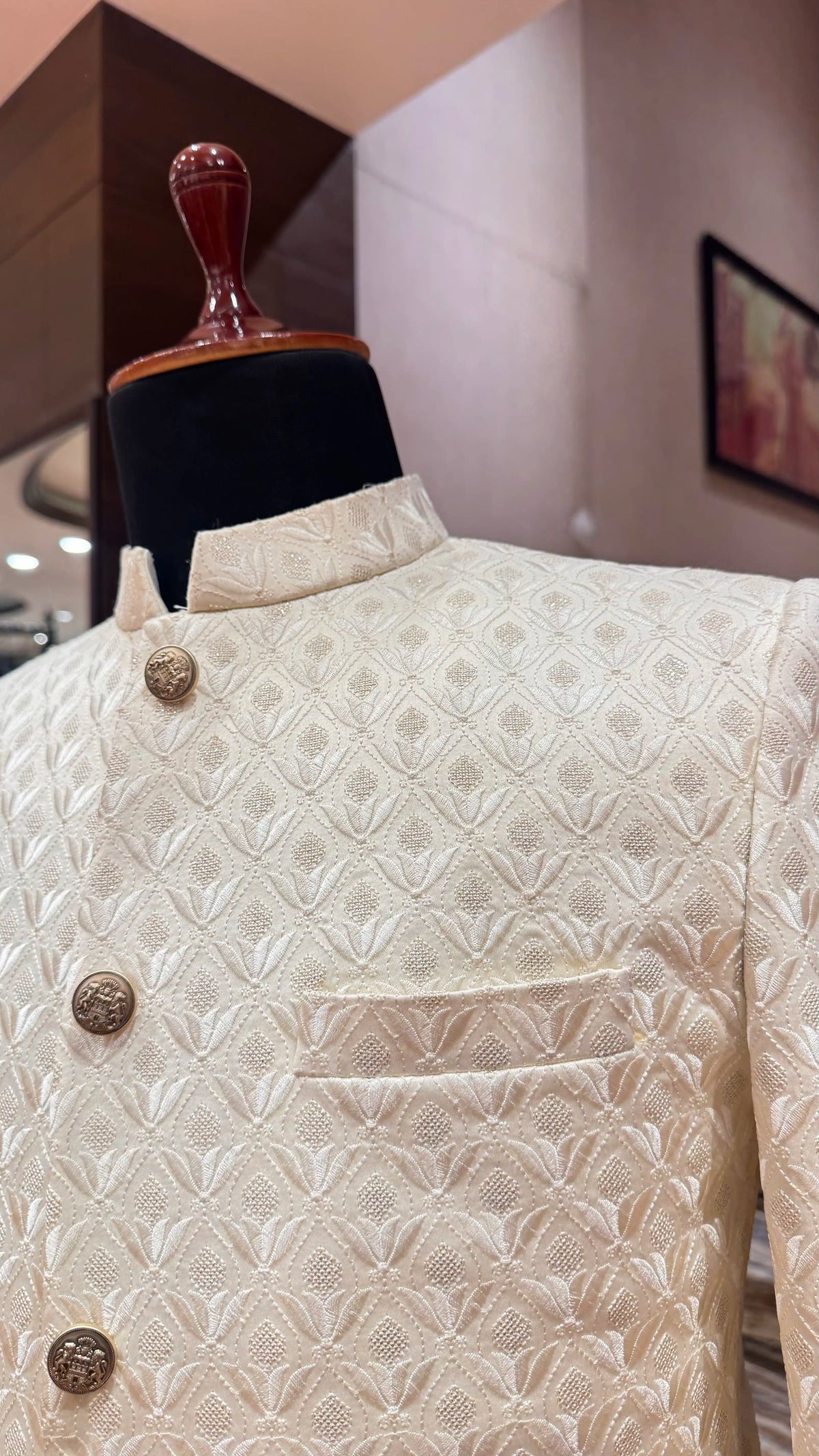 White & Gold Embroidery Bandhgala Jacket for Men
