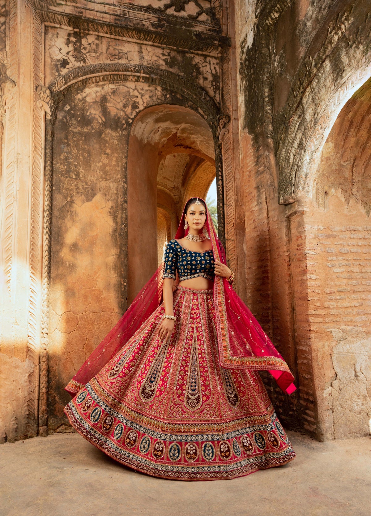 Opulent Silk Lehenga with Multi-Color Thread Embroidery
