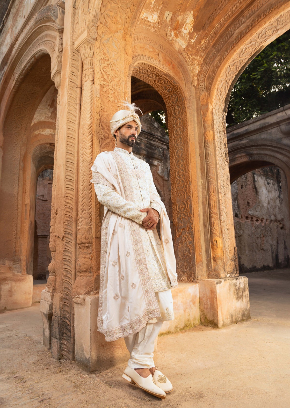 Resplendent Georgette Sherwani with Opulent Thread Work