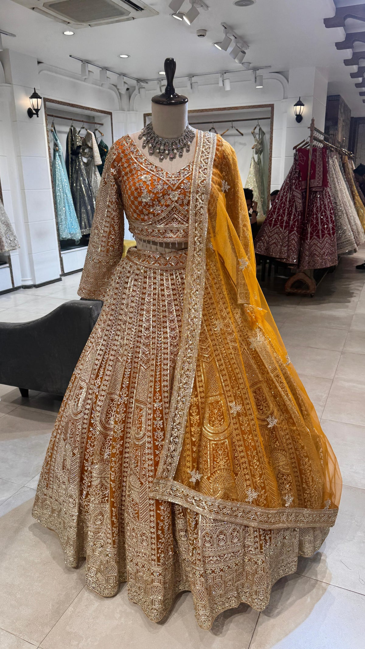 Mustard Silk Lehenga with Sequence & Thread Work